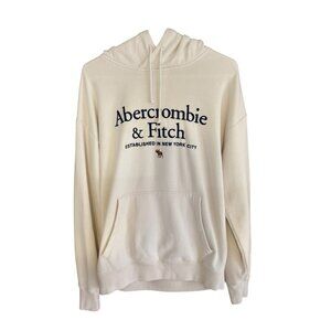 Abercrombie & Fitch Men's Graphic Hoodie Size M Cream Soft Fleece Pullover READ